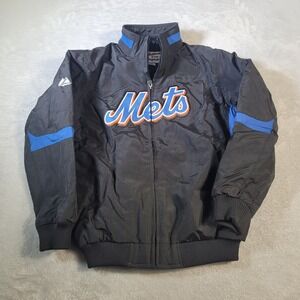 Majestic New York Mets Jacket Kids M Black Full Zip Windbreaker MLB Fleece Lined